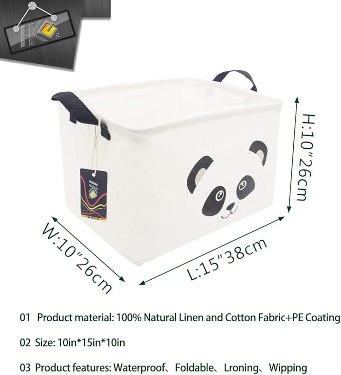Rectangle Panda Storage Basket with Handles, Collapsible Storage Box,Cute Canvas Toy Bin for Pet/Kids,Gift Basket,Room Decor(PANDA)