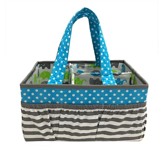 Bacati Elephants Unisex Nursery Fabric Storage Caddy with Handles, Aqua/Lime/Grey