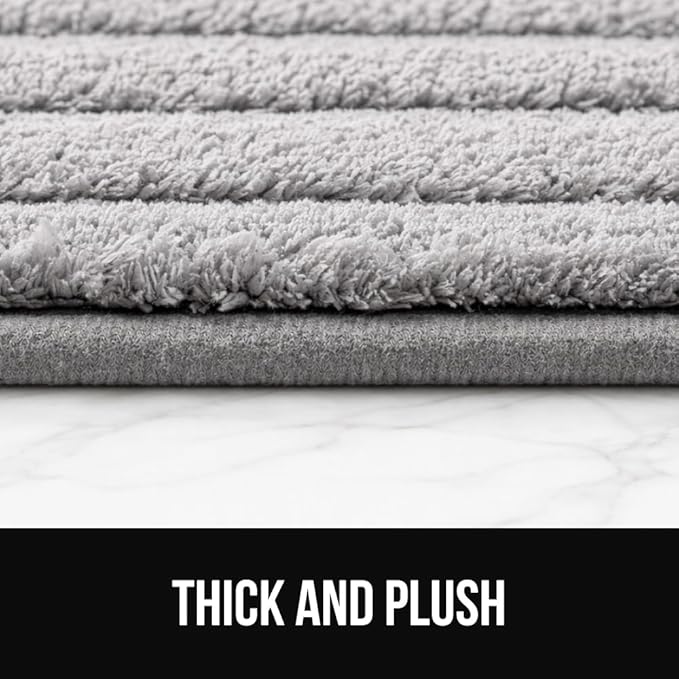 GORILLA GRIP Textured Backing Bathroom Rugs, Soft Memory Foam Absorbent Striped Bath Mats, Machine Washable & Fade Resistant, Bathmat Accessories for Floor, Home Decor Shower Essentials, Grey 34x20