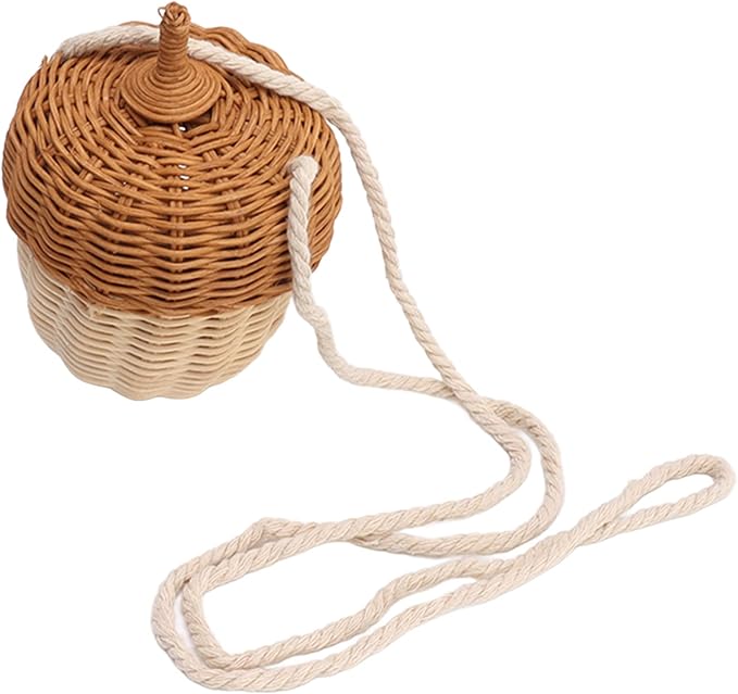Fdit Kids Rattan Storage Basket Bag, Hand Woven Pine Cone Shaped Basket for Boys Girls Home Decor Storage Box Photography Props (Small Shoulder Bag)