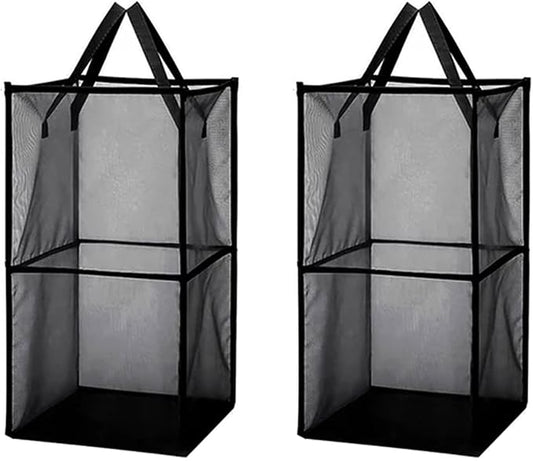 2 Pack Popup Laundry Hamper, Large Collapsible Mesh Laundry Baskets Dirty Clothes Basket with Handle Foldable Clothes Hamper for Washing Storage,Toy Storage,Dorm and Travel(Black,13x26Inch)