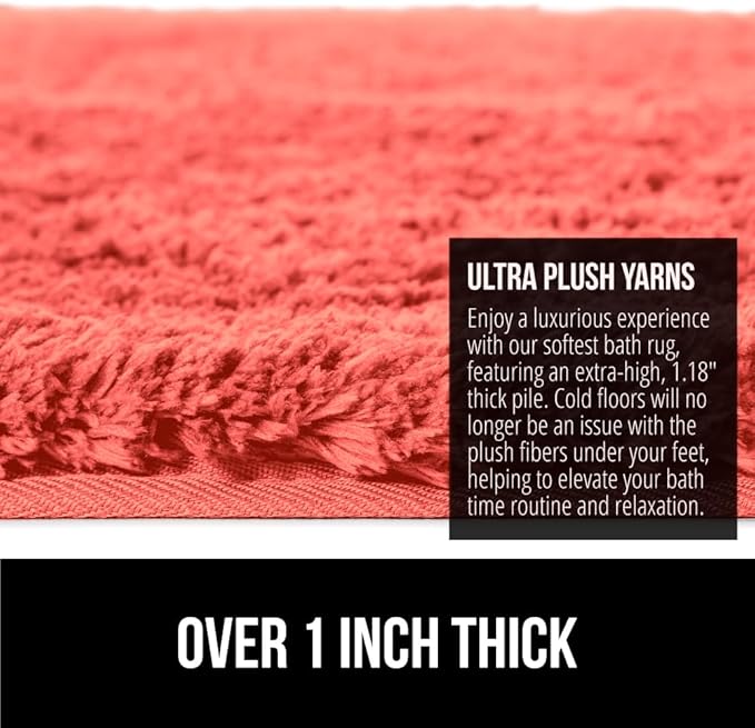 GORILLA GRIP Bathroom Rugs, Ultra Soft Absorbent Mat, Thick Plush Bath Rug, Machine Washable, Microfiber Quick Dry, Mats for Shower, Bathtub and Floor, Home Decor Accessories, 24x17, Coral