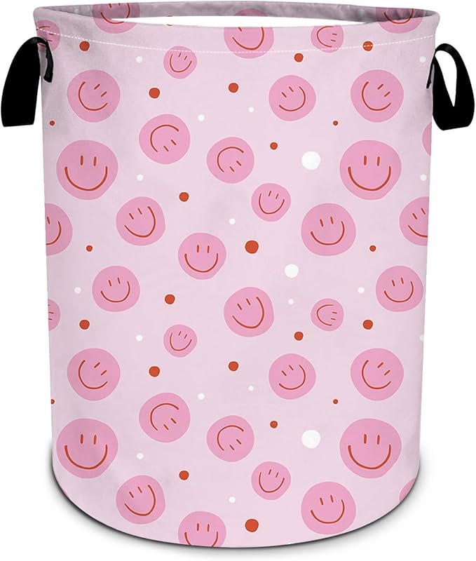 Pink Laundry Basket, Boho Laundry Hamper Foldable Waterproof Oxford Cloth Funny Tote Bag Dirty Clothes Storage Bucket Toy Organizer for Bathroom/Laundry/Bedroom 15.7"x 19.6"