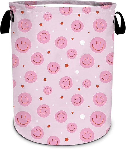 Pink Laundry Basket, Boho Laundry Hamper Foldable Waterproof Oxford Cloth Funny Tote Bag Dirty Clothes Storage Bucket Toy Organizer for Bathroom/Laundry/Bedroom 15.7"x 19.6"