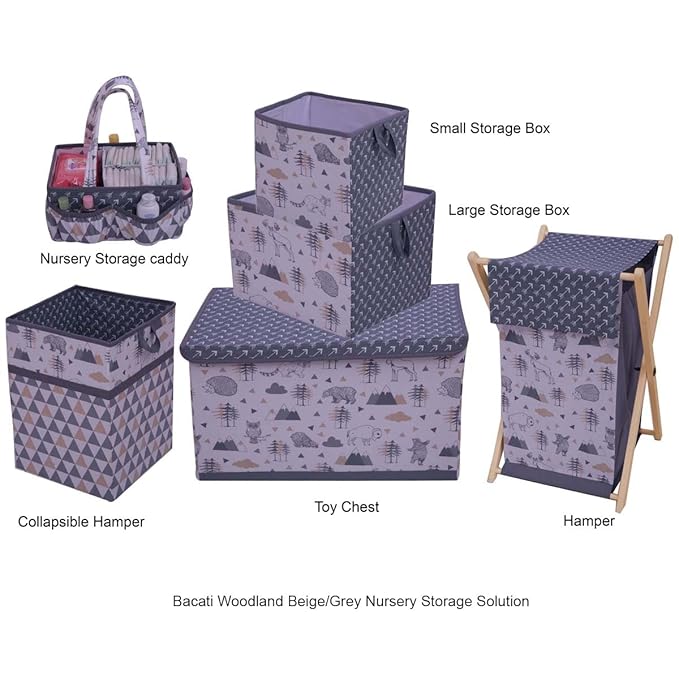 Bacati - Small Storage Tote Woodlands Animals Beige/Grey 10 X 10 X 10 inches
