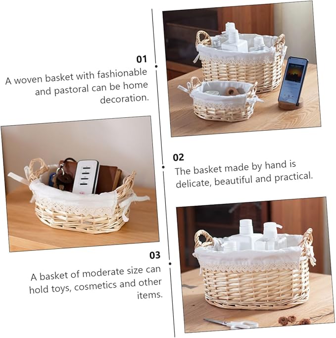 Woven Storage Basket for Desktop Organization Handcrafted Natural Beige Basket for Toys Cosmetics and Snacks Stylish Home Office Decor and Practical Storage
