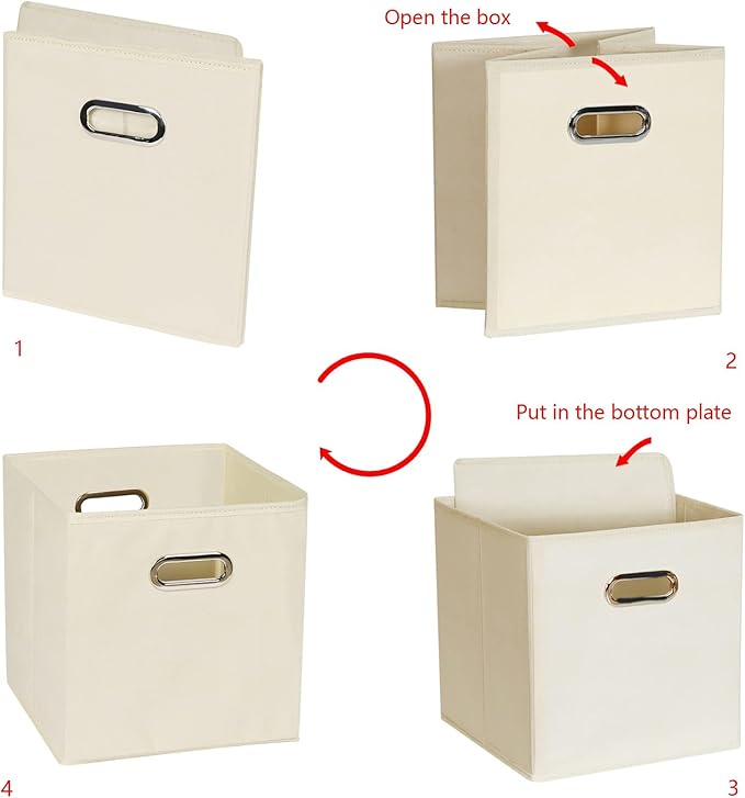 Fabric storage bins Cubes, Fabric Cube Organizer with Handle, Foldable Cube Bins for Cloth or Accessary Storage, 11x11x11, Set of 12, (Creamy White)