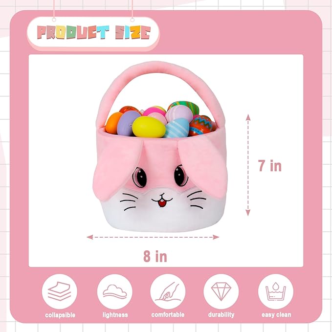 Easter Egg Baskets for Kids Bunny Basket with Folded Ears Easter Bag Buckets Hunting Gifts for Boys and Girls