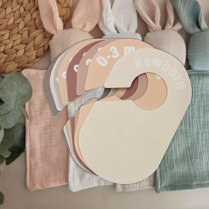 Baby Closet Divider, Baby Wardrobe Organizer, Double-Sided Design, Nursery Decor Clothes Hanger Dividers for Sorting 8 Sizes from Newborn to 12+ Months (Earth stone)