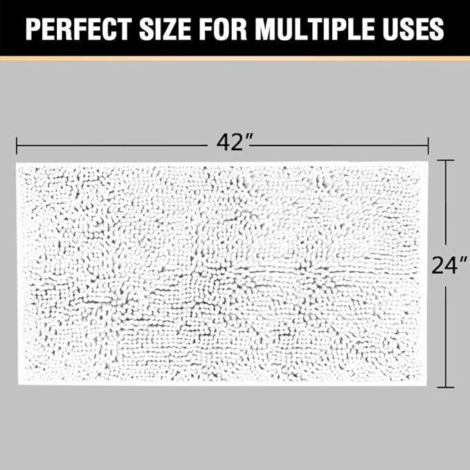 H.VERSAILTEX Microfiber Bath Rugs Chenille Floor Mat Ultra Soft Washable Bathroom Dry Fast Water Absorbent Bedroom Area Rugs, 24 x 42 - Inch, Pure White