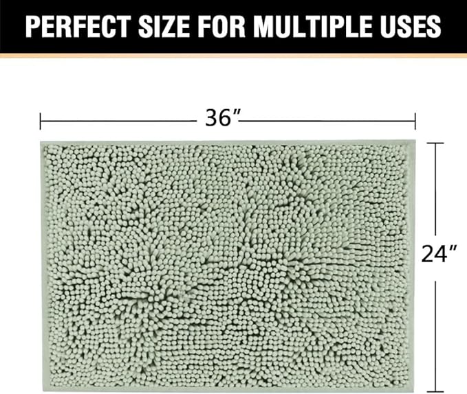 H.VERSAILTEX Bath Mat for Bathroom Non Slip Luxury Chenille Ultra Soft Bath Rugs 24x36 Absorbent Non Skid Shaggy Rugs Washable Dry Fast Plush Area Carpet Mats for Indoor, Bath Room, Tub - Sage