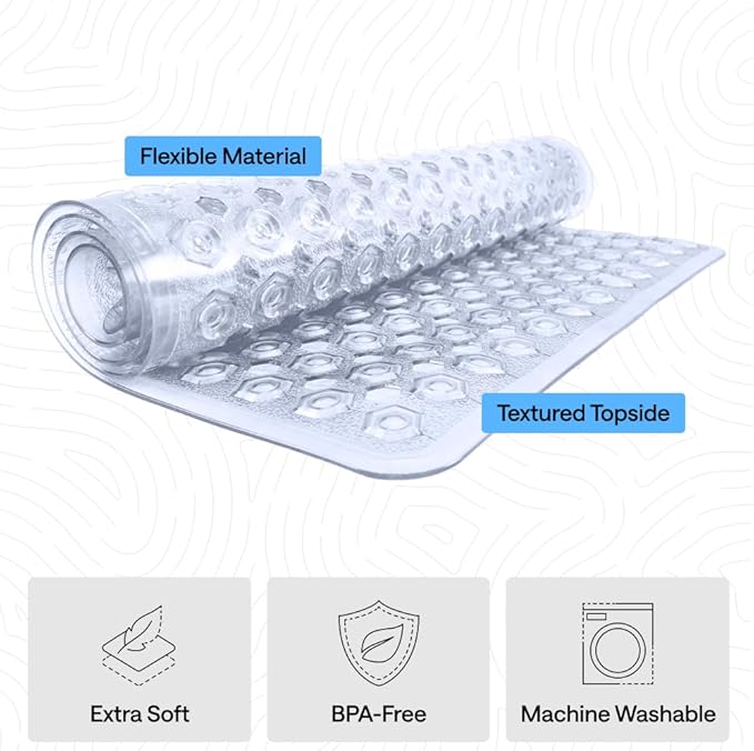 GORILLA GRIP Patented Square Shower Stall Mat, Small Bathtub Floor Mats for Stand Up Showers, Suction Cups and Drainage Holes, Machine Wash, Soft on Feet, Bathroom Accessories 21x21 Inch, 2 Pack Clear