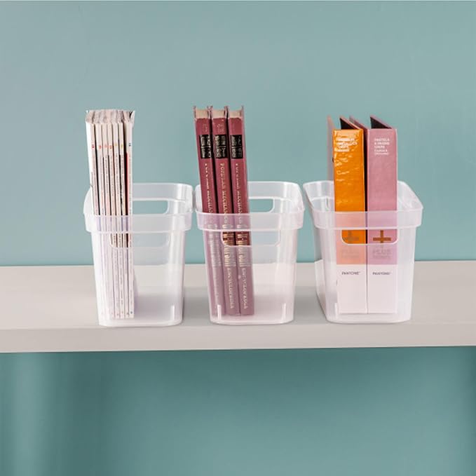 Sterilite 6.25x6.25x15 Inch Narrow Modern Storage Bin w/Comfortable Carry Through Handles and Banded Rim for Household Organization, Clear (16 Pack)