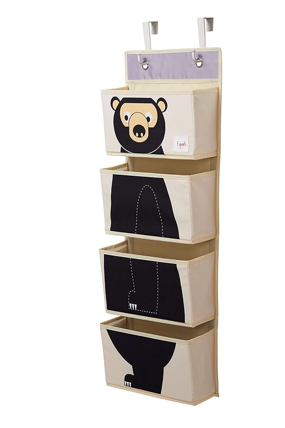 3 Sprouts Over The Door Baby Organizer - Essential Newborn Nursery Storage, Toy Organizer for Room and Closet - Bedroom Storage - Hooks Included, Bear