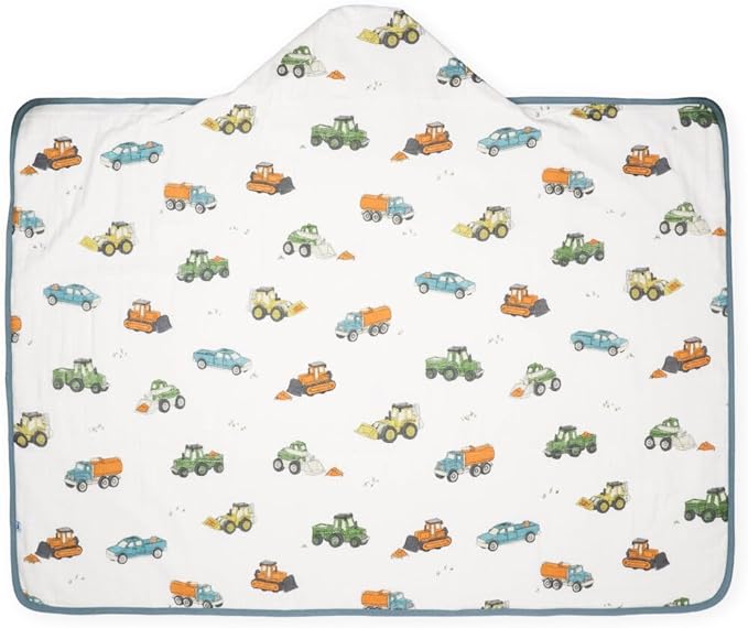 Little Unicorn Hooded Bath Towel | Absorbent Cotton & Terry Blend | Larger Size for Baby & Toddlers, 1-6 Years (Work Trucks)