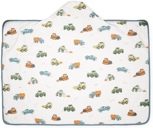 Little Unicorn Hooded Bath Towel | Absorbent Cotton & Terry Blend | Larger Size for Baby & Toddlers, 1-6 Years (Work Trucks)