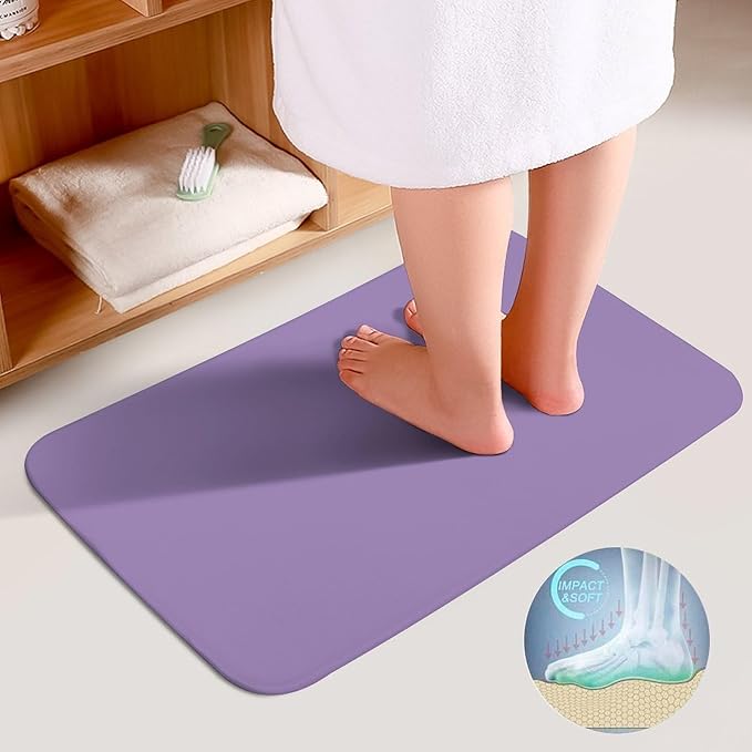 3 Pieces Bath Rug Sets, Purple Lavender Trend Color Bathroom Mat Set Non Slip U Shaped Contour Rug & Toilet Lid Cover