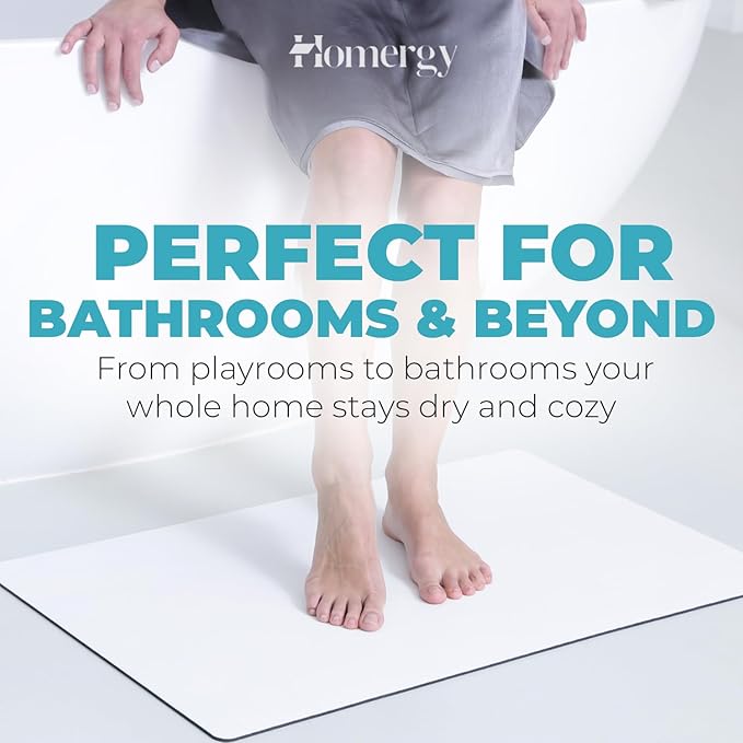 Homergy Bath Mat – Super‑Absorbent & Quick‑Dry with Non‑Slip Rubber Backing, Machine Washable & Odor Resistant – 20x32 in, White