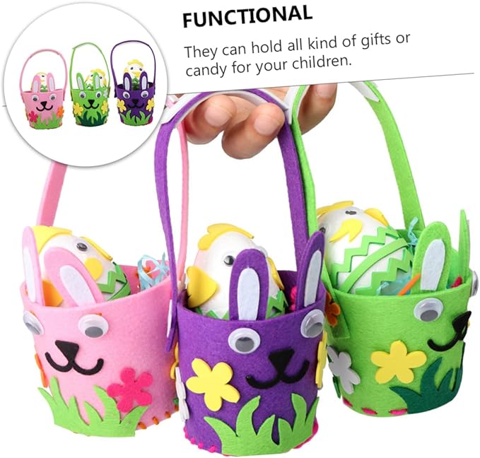 OSOLADY 3Pcs Easter Egg Basket Adorable Bunny Felt Baskets for Egg Hunts and Festival Decorations Fabric for Boy Girl and Family Fun