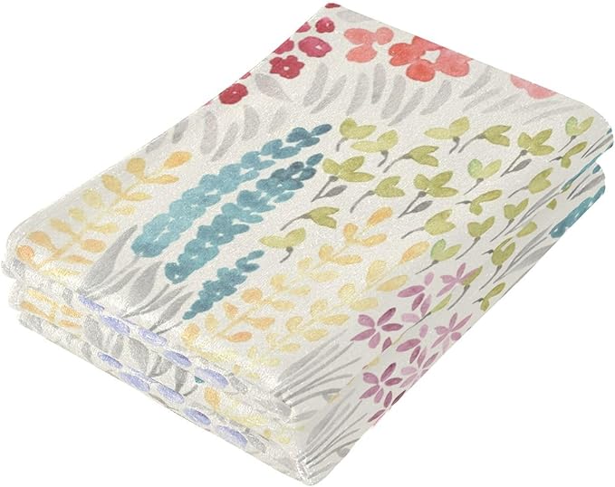 2 Pcs Spring Summer Flower Decorative Hand Towels for Bathroom,Soft Absorbent Watercolor Meadow Floral Bohemian Dish Towels for Kitchen,Quick Dry Guest Bathroom Towels for Face,Shower 14"x28"