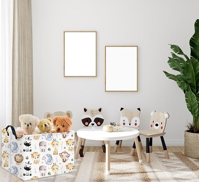 HIYAGON Rectangular Animal Basket Baby Kids Storage Basket for Boys Animal Room Decor Cute Toy Storage Organizer Bins Bedroom(4 Animals Pattern)
