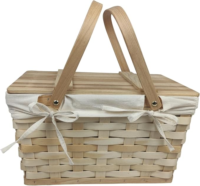 8406-NAT Natural Woodchip Picnic Basket with Cotton Liner