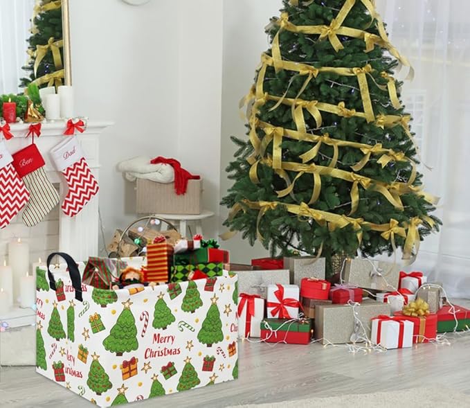 Rectangular Christmas Basket Tree Christmas Gift Baskets for Families Cute Baby Storage Bin Kids Storage Bin Toy Organizer Box Christmas Room Decor for Christmas Parties(Merry Christmas)