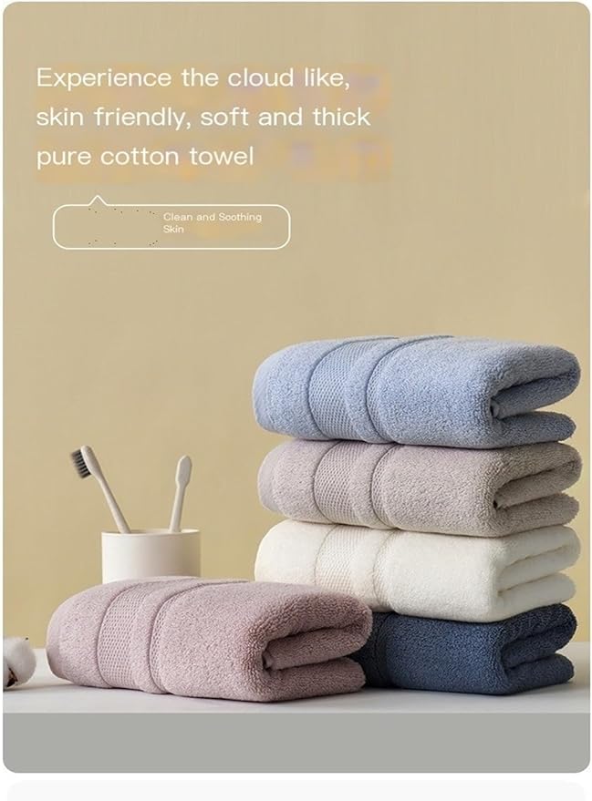 3-Piece Pure Cotton Towel Set, Thick and Soft, Absorbent for Bath and Face, Minimal Shedding, (Blue)