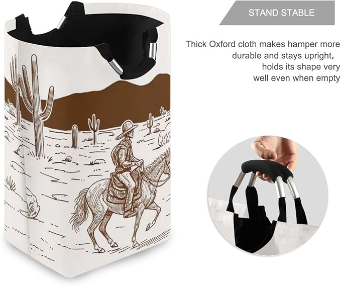 Western Wild West Desert Cowboy Large Laundry Hamper Basket, Foldable Laundry Bag Storage Bins Baskets with Handles for Laundry, Bedroom, Home Decor
