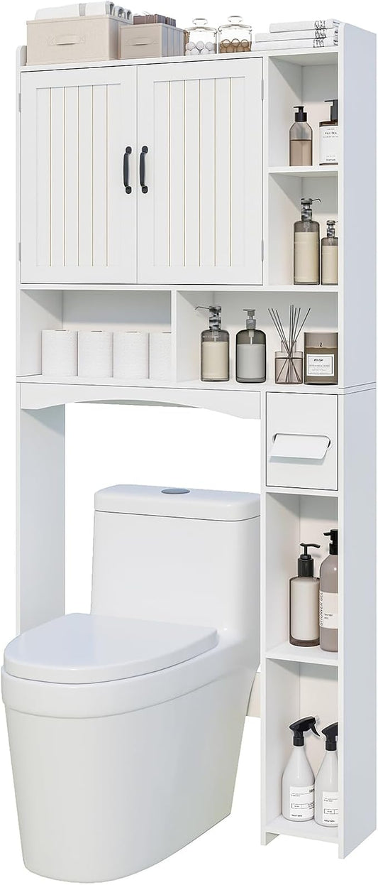 Over The Toilet Storage Cabinet, Over Toilet Bathroom Organizer, Bathroom Storage cabinets with Anti Tipping Devices, Storage cabinets with Toilet Paper Holders, for Bathroom, Laundr（White）