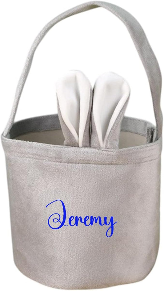 Custom Name Easter Tote Basket Cute Solid Colour Bunny Ears Basket Personalised Easter Bunny Bucket