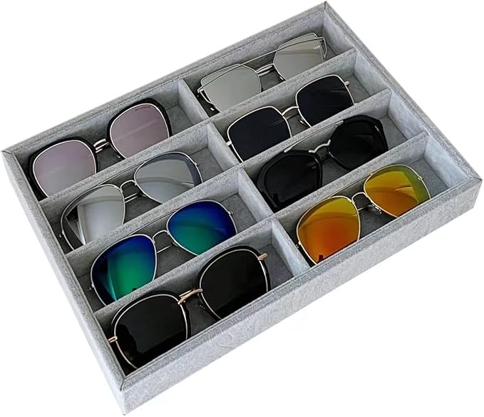8 -Slot Premium Grade Velvet Sunglasses Eyewear Jewelry Show Tray Home Organizer Velvet Multifunctional Stackable