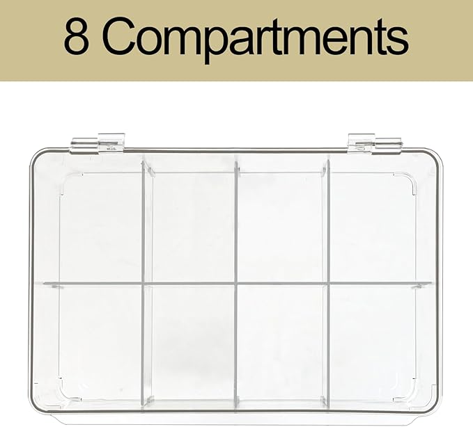 Plastic Clear Storage Containers, Set of 2 Tea Bag Organizer Boxes 8 Compartments with Lids, Underwear Tie Drawer Organizer, Dresser Organizer (10.8×7×3.7")