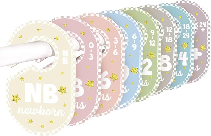 POVETIRE Baby Closet Dividers for Clothes Organizer,Set of 8 Neutral Double-Sided Baby Clothes Size Labels,Nursery Organization for Newborn Clothing, Infant to 24 Months Boy & Girl