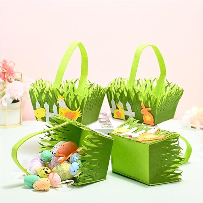 Easter Simulation Lawn Decoration Basket - Easter Bunny and Chick Holiday Storage Basket (D)
