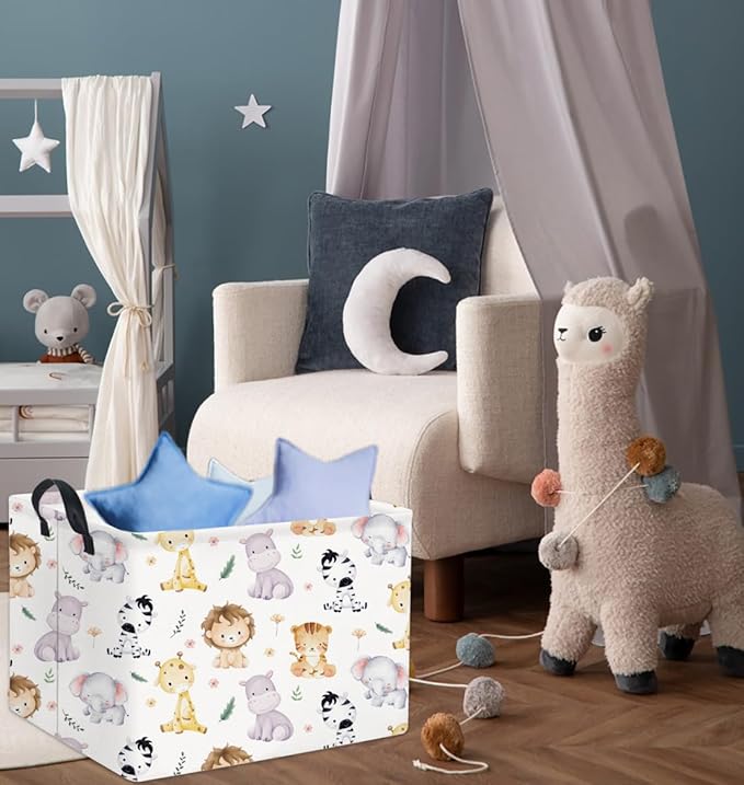 HIYAGON Rectangular Animal Basket Baby Kids Storage Basket for Boys Animal Room Decor Cute Toy Storage Organizer Bins Bedroom(4 Animals Pattern)