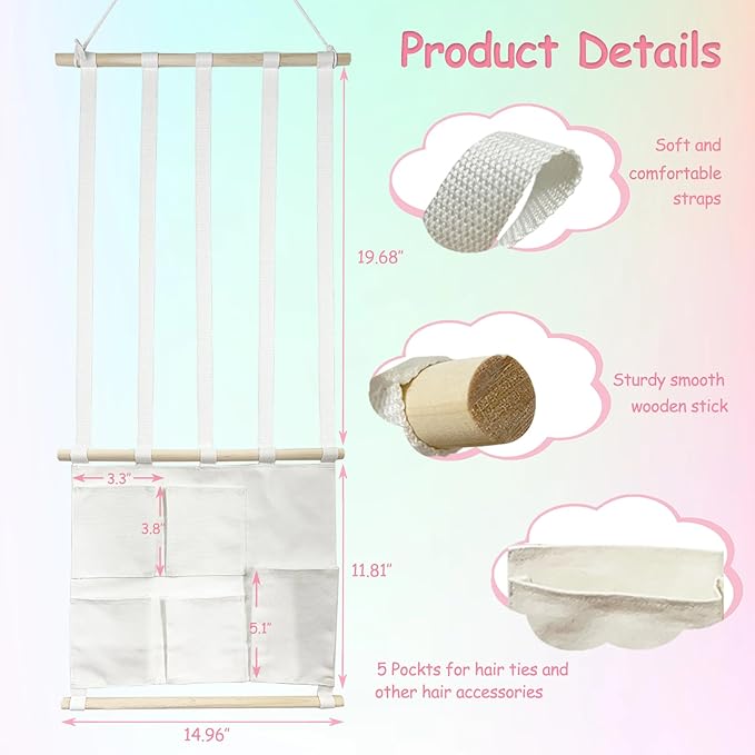 Headband Holder Bow Organizer for Girls, Hair Clips Headband Organizer, Hair Accessories Storage Wall Hanging Decor for Girls Room