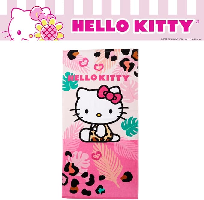 Hello Kitty Kids Bath/Pool/Beach Soft Absorbent Cotton Terry Towel with Washcloth 2 Piece Set, 50 in x 25 in, (Officially Licensed Product) by Franco