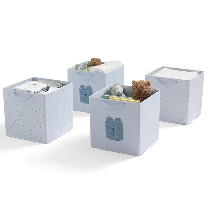 Delta Children Gap babyGap 4-Pack Brannan Bear Fabric Storage Bins with Handles, Blue