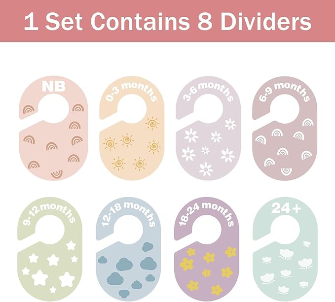 Baby Closet Dividers, Durable Plastic Baby Clothes Organizer for Nursery Closet, Double-Sided Dividers for Newborn to Toddler, Clothes Organizer by Size & Age (8-Pack)