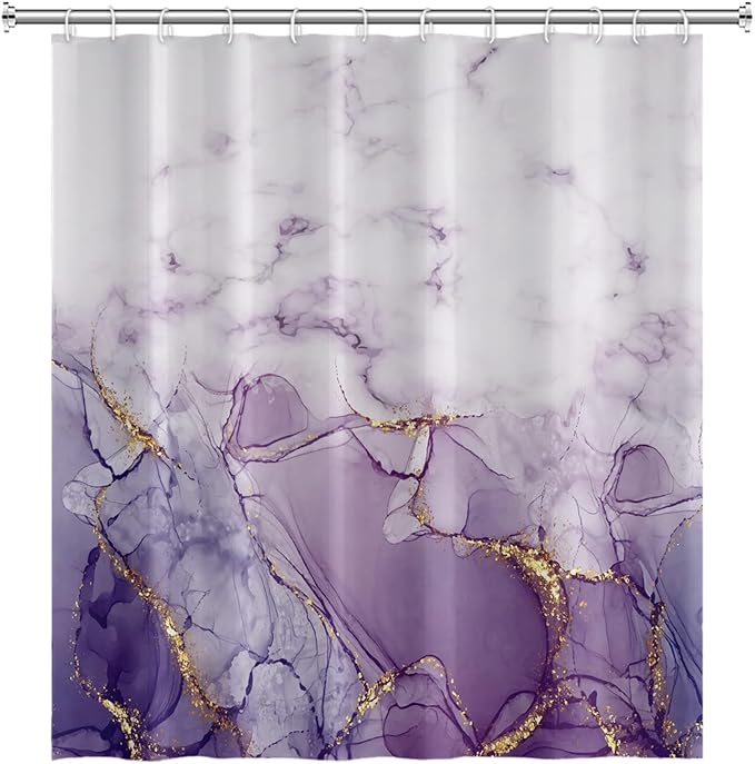 Abstract Marble Bathroom Shower Curtain Purple Gradient Watercolor Waterproof Polyester Shower Curtains Modern Luxury Artistic Aesthetic Shower Curtain with Hooks Decorative, 72x72 Inch