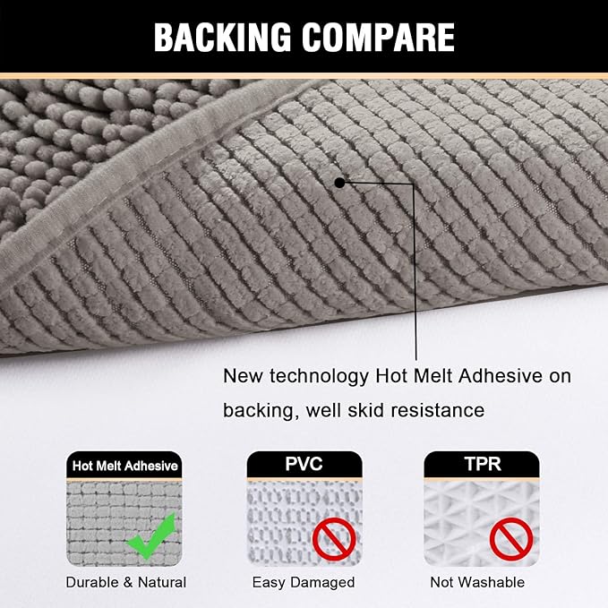 H.VERSAILTEX Microfiber Bath Rugs Chenille Floor Mat Ultra Soft Washable Bathroom Dry Fast Water Absorbent Bedroom Area Rugs, 24 x 42 - Inch, Dark Grey