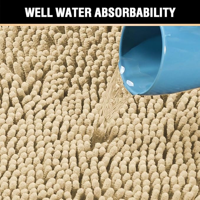 H.VERSAILTEX Microfiber Bath Rugs Chenille Floor Mat Ultra Soft Washable Bathroom Dry Fast Water Absorbent Bedroom Area Rugs, 24 x 42 - Inch, Beige