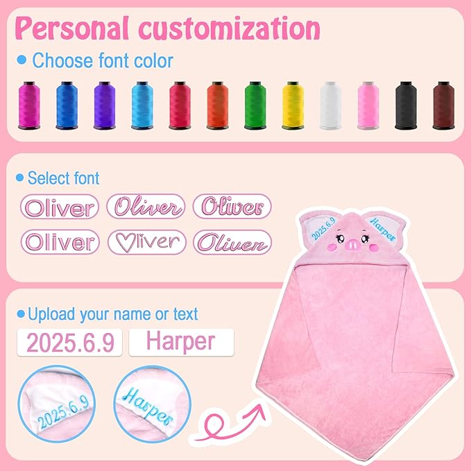 Baosity Custom Hooded Baby Towel with Name, Soft and Absorbent Customized Pig Toddler Towels, Baby Bath Towels for Boys and Girls, Easter Birthday Towel for Kids，Babies, Toddlers, Newborns Essential