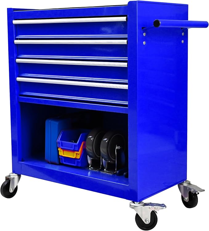 4 Drawers Rolling Tool Chest Cart. Tool Storage Cabinet With 4 Wheels.Tool Cabinet Trolley With Locking System and Drawer Liners.Tool Storage Cart for Garage,Workshop. 24.4"Toolbox Cart(blue)