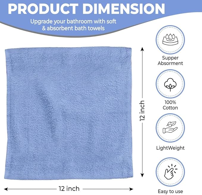 100% Cotton Washcloth Set – Soft, Absorbent Face Towels for Bathroom & Gym Use – Durable & Reusable Wash Cloths - Butterfly (Multi-Color), 12 x 12 Inches, Pack of 24