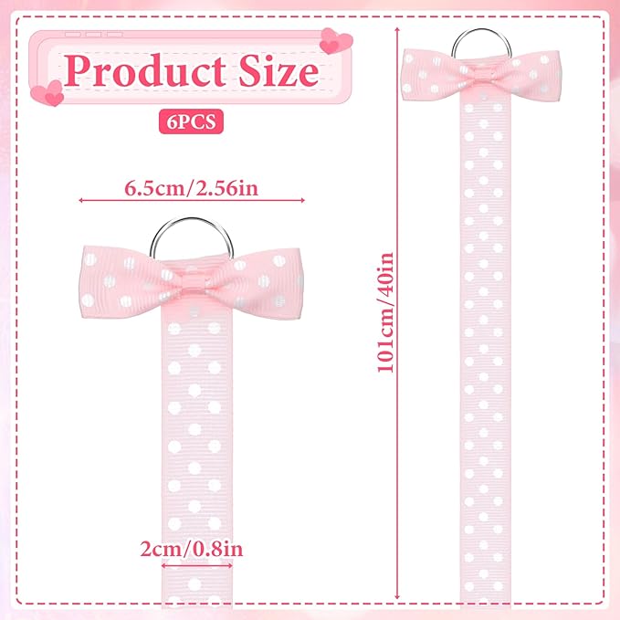 6 PCS Bow Organizer for Girls, Bow Holder for Girls Hair Bows, Pink Hair Bows Organizer for Wall Hanging Bedroom College Nursery Decors