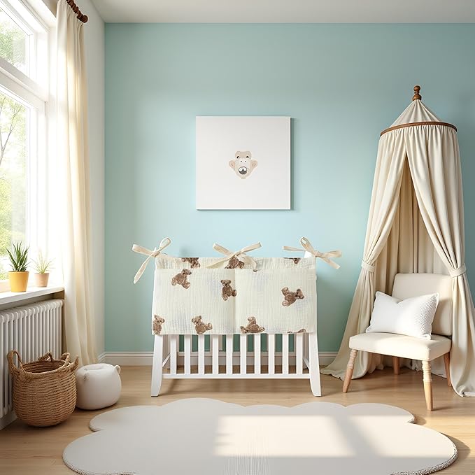 White Bedside Hanging Bags Milk Bottle Bib-Storage Crib Organizer Baby Nappy-Dormitory Bed-Bunk Organizing Bag Nappy- Organizer, Little Bear Nursery Hanging Organizers