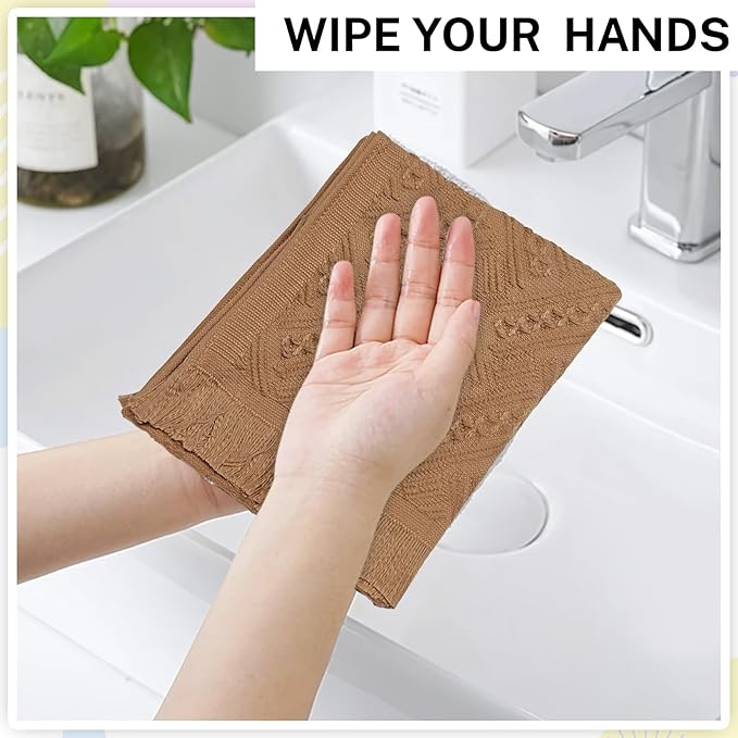 4-Pack Brown Luxury Decorative Bathroom Hand Towels – 13"x29.1" Boho Bath Hand Towels Set with Jacquard Weave & Fringe, Cotton Absorbent Soft Face Towels for Kitchen/Bathroom/Farmhouse