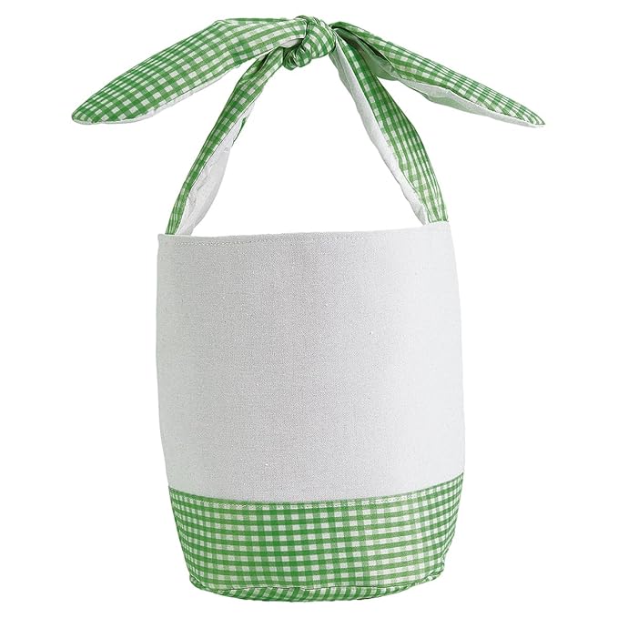 Lillian Vernon Personalized Kids Green Gingham Easter Bag - 10" Diameter x 10.5"Tall, 100% Polyester Easter Basket, Add Initials or a Name, Easter Treat Bag